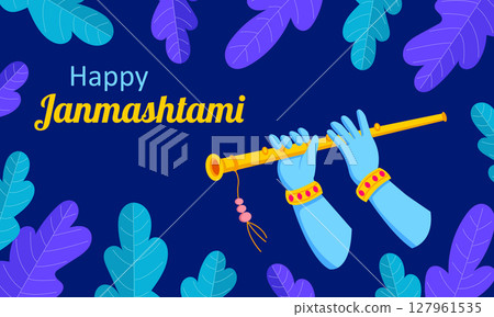 Colorful Krishna Janmashtami festival banner design Colorful Krishna Janmashtami festival banner design 127961535