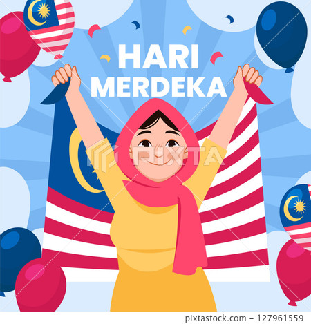Hari Merdeka Original Flat Illustration 127961559