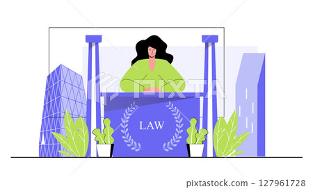 Law office concept for modern web design. People works as lawyers, offers services for business or company, documents execution, legal advice. Flat vector illustration isolated on white background. Law office concept for modern web design. People works as lawyers, offers services for business or company, documents execution, legal advice. Flat vector illustration isolated on white background. 127961728