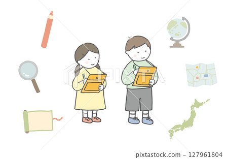 兒童參與社會研究實地考察的插圖社會研究資料集 127961804