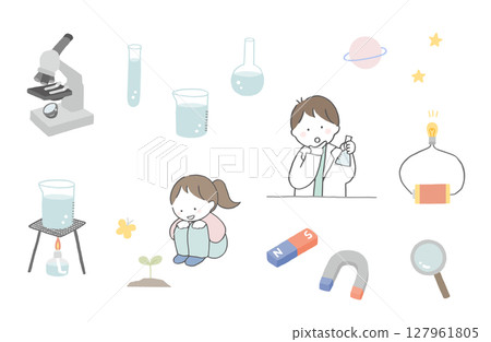 在學校學習科學的孩子實驗材料集 127961805