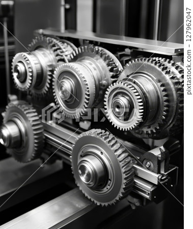 Monochrome image of multiple interlocking gears, showcasing the complexity of mechanical systems Monochrome image of multiple interlocking gears, showcasing the complexity of mechanical systems 127962047