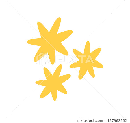 Doodle glitter twinkle star icon. Yellow hand drawn shine star burst symbol. Sketch magic blink. Doodle spark shape icon. Vector illustration on white background 127962362