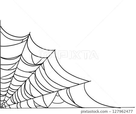 Spiderweb corner line border, gothic scary hanging net frame. Simple spooky halloween decoration. Cobweb spider trap. 127962477