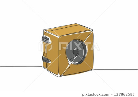 Continuous one line drawing pinhole camera made of wood. Made from wood waste. Very environmentally friendly. Anti pollution. World Pinhole Photography Day. Single line draw design vector illustration 127962595