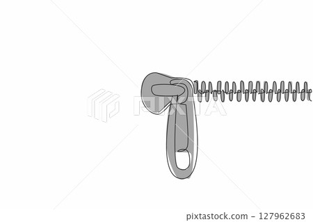 Continuous one line drawing closed zipper. Material fastener. Used in bags, wallets, adult pants of man. Safety and comfort. Lock. National Zipper Day. Single line draw design vector illustration 127962683