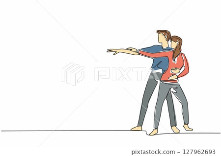 Continuous one line drawing husband and wife dancing couple. Showing a charming performance. Salsa dance. Awesome. Romantic dance. International Dance Day. Single line draw design vector illustration Continuous one line drawing husband and wife dancing couple. Showing a charming performance. Salsa dance. Awesome. Romantic dance. International Dance Day. Single line draw design vector illustration 127962693