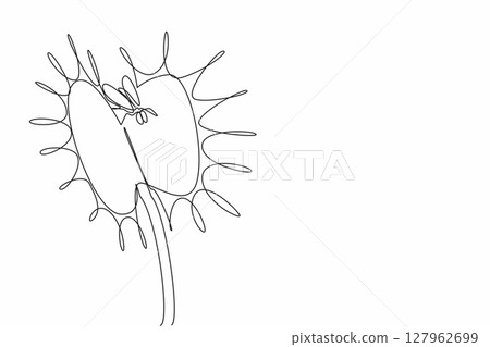 Continuous one line drawing flies are in venus flytrap. Insectivorous plants. Symbiosis of world life. Beneficial to humans. World Carnivorous Plant Day. Single line draw design vector illustration 127962699