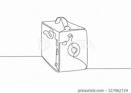 Single continuous line drawing pinhole camera. With a strap made of genuine leather. Adds a classic and elegant impression. Vintage. World Pinhole Photography Day. One line design vector illustration 127962729