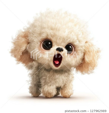 Illustration of a cute toy poodle with a surprised expression (AI generated) 127962989