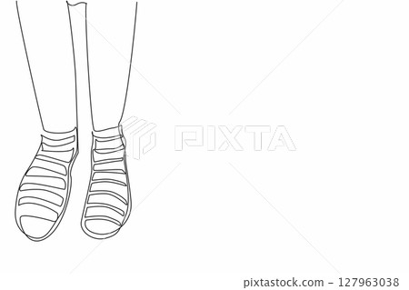 Single one line drawing different stripes between right and left. Comfort comes first, differences are a matter of taste. Colorful socks. Anti Bullying Day. Continuous line design graphic illustration 127963038