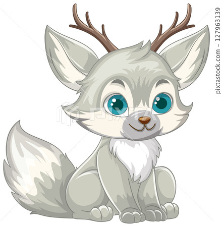Cute Fantasy Creature with Antlers Illustration Cute Fantasy Creature with Antlers Illustration 127963139