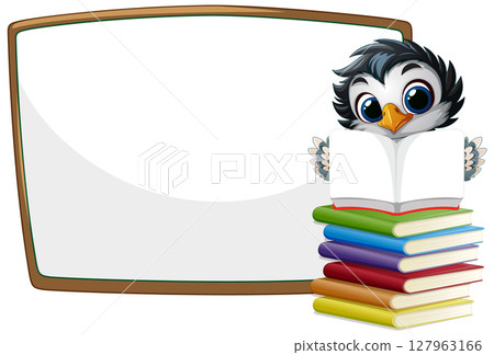 Penguin Reading by the Blackboard 127963166