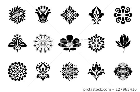 Flower icons set. Isolated elements for design. Vector graphics. 127963416