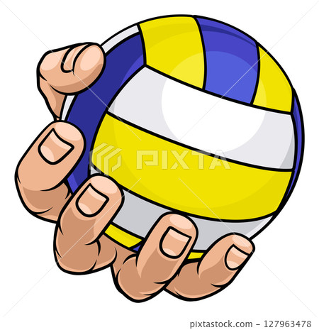 Mascot Person Hand Fist Holding Volleyball Ball Mascot Person Hand Fist Holding Volleyball Ball 127963478
