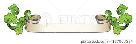 Scroll Crest Heraldic Filigree Pattern Motif 127963554