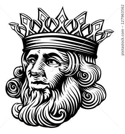 King Medieval Crown Head Face Vintage Woodcut King Medieval Crown Head Face Vintage Woodcut 127963562