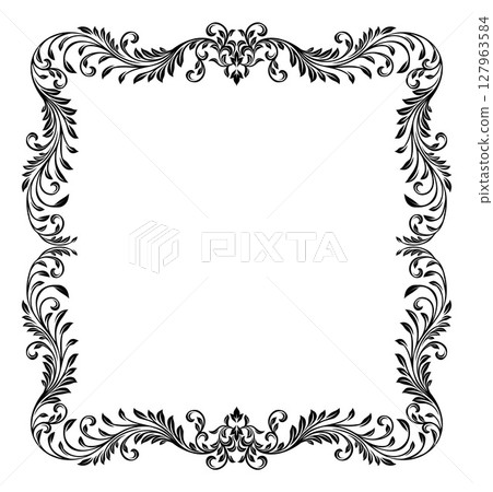 Filigree Heraldic Crest Motif Floral Pattern Frame 127963584