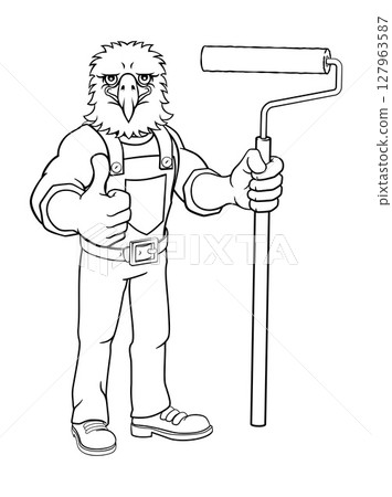 Eagle Painter Decorator Paint Roller Mascot Man 127963587