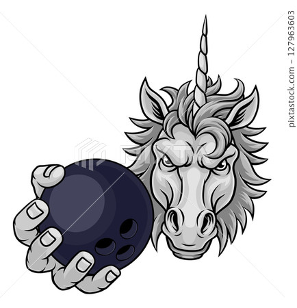 Unicorn Horse Bowling Sports Team Mascot Unicorn Horse Bowling Sports Team Mascot 127963603