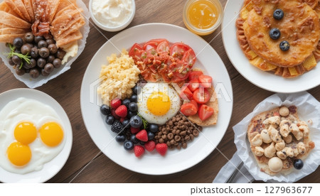 Healthy Gourmet Breakfast Platter Colorful Fresh Delicious Spread Healthy Gourmet Breakfast Platter Colorful Fresh Delicious Spread 127963677
