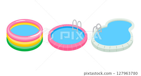 Cute inflatable and swimming pool with ladder clipart 127963780