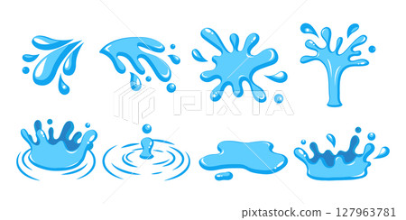 Cartoon style Water Splashes Aqua Motion Set 127963781