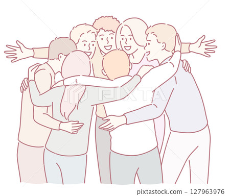 A gathering event that celebrates the warmth of friendship and the joy of embracing bonds 127963976