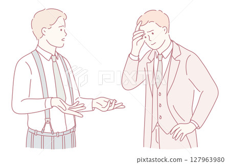 A group of vintage businessmen engaging in a meaningful discussion about important matters A group of vintage businessmen engaging in a meaningful discussion about important matters 127963980