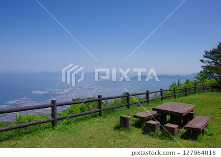 View of Kawanoe and Kanonji City from Suihaho Square in Shikokuchuo City, Ehime Prefecture 127964018