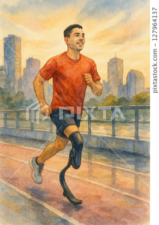 義肢運動員跑步插畫 | 義肢跑步者插圖 義肢運動員跑步插畫 | 義肢跑步者插圖 127964137