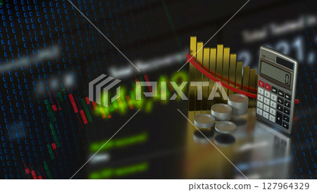 The Calculator and coins for Business concept 3d Rendering. 127964329