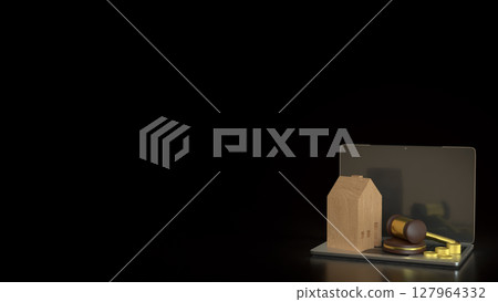 The House wood and Hammer for property law or Building concept 3d Rendering. 127964332