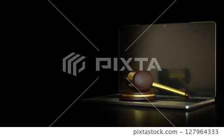 The Hammer Law on Laptop for Technology concept 3d Rendering. The Hammer Law on Laptop for Technology concept 3d Rendering. 127964333
