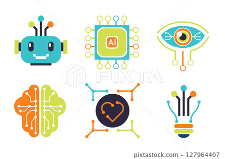 Colorful AI and Technology Icons Set 127964407