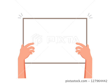 Hand holding a blank sheet of cardboard stock illustration. 127964442