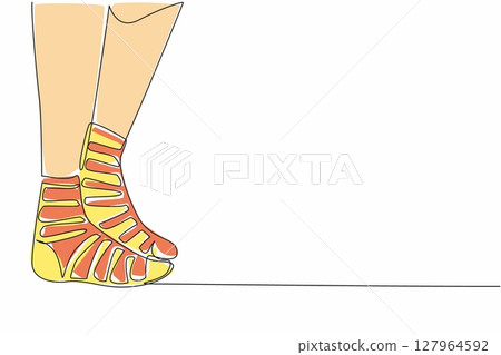 Continuous one line drawing a pair of socked feet. Good anti odor material. Sweat absorbent material. Stay active. Stepping freely. Anti Bullying Day. Single line draw design vector illustration 127964592
