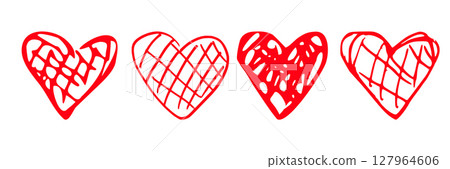 Set of red messy colored hand drawn doodle heart shapes Set of red messy colored hand drawn doodle heart shapes 127964606