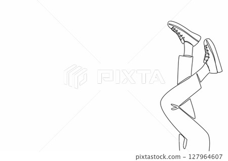 Continuous one line drawing pair of sneakers worn by pair of raise feet. Respecting diversity. Unique individuals. National Two Different Colored Shoes Day. Single line draw design vector illustration Continuous one line drawing pair of sneakers worn by pair of raise feet. Respecting diversity. Unique individuals. National Two Different Colored Shoes Day. Single line draw design vector illustration 127964607
