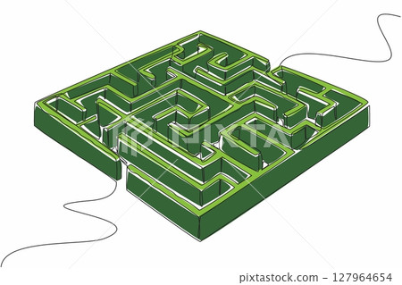 Single one line drawing labyrinth of box shaped plants. Using intuition. Finding solutions to problems that are too complex. Escaping. World Labyrinth Day. Continuous line design graphic illustration 127964654