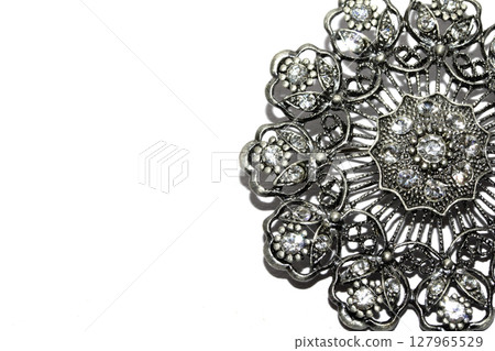 Vintage Antique Silver Diamond Jewel Brooch on White Background 127965529