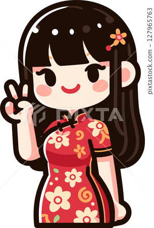 中國服飾女人圖標 中國服飾女人圖標 127965763