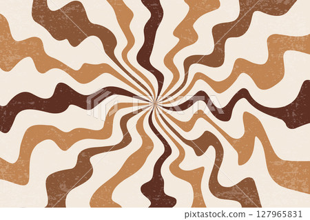 Caramel and chocolate color swirl pattern background. Wavy peanut butter. Liquid creamy milk syrup. Abstract groovy spiral wavy stripes of sweet dessert with retro deign. Vector 127965831
