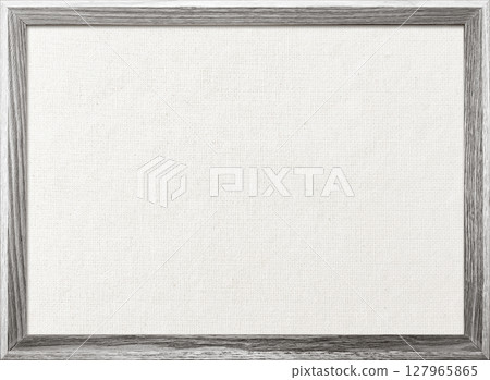 Background image of white cotton linen canvas board with white gray wooden frame 127965865