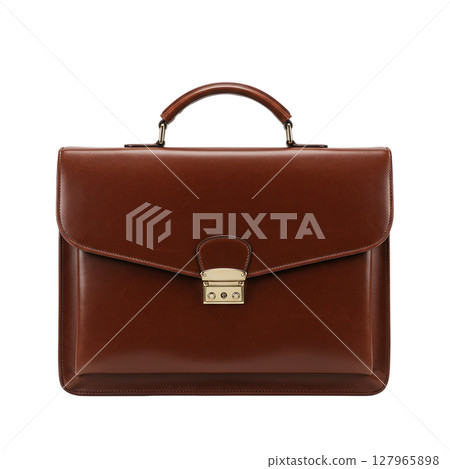 Luxurious brown leather business briefcase with a prominent golden clasp, sleek and formal 127965898