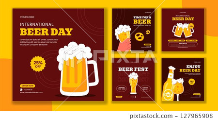 Flat Style Cartoon Illustration of International Beer Day Celebration Social Media Post Template Flat Style Cartoon Illustration of International Beer Day Celebration Social Media Post Template 127965908