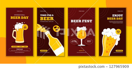 Beer Festival Social Media Stories Design with Hand Drawn Cartoon Background Illustration 127965909