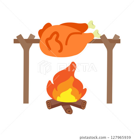 Roasted Chicken Over Campfire Illustration Roasted Chicken Over Campfire Illustration 127965939