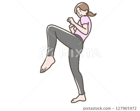 Illustration of a woman doing a knee kick 127965972