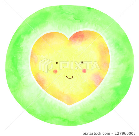 Cute yellow heart painted in watercolor (yellow-green background) 127966005